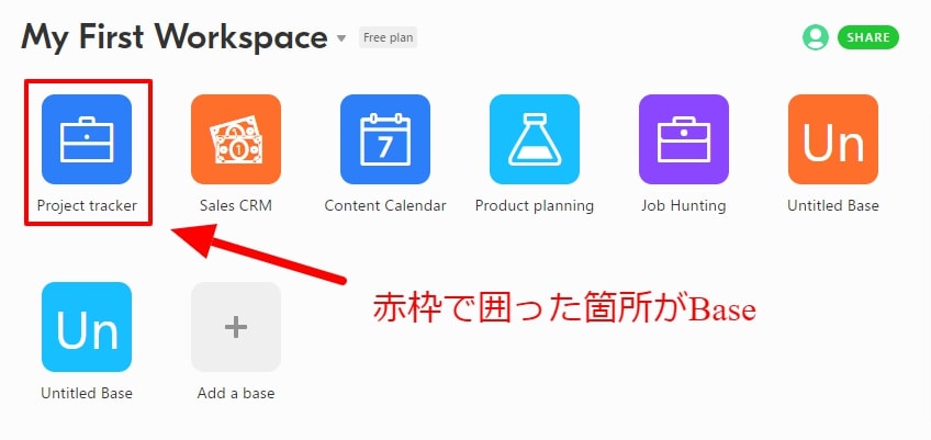 AirtableのBaseの画像