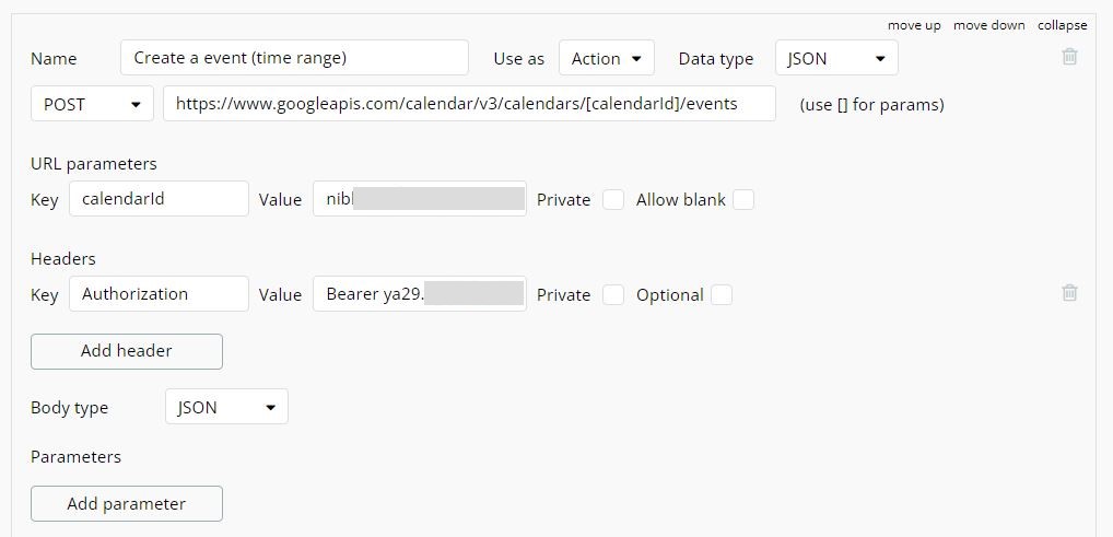 時刻指定イベントの作成API設定1
