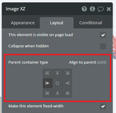 Align to parentの位置変更