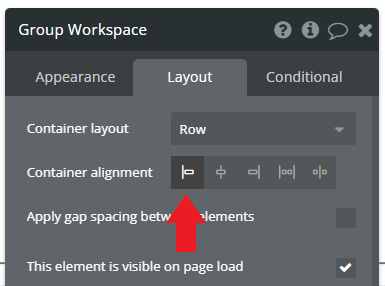 Group Workspaceを左揃えに設定