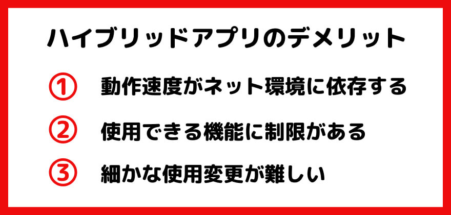 ハイブリッドアプリ　デメリット
